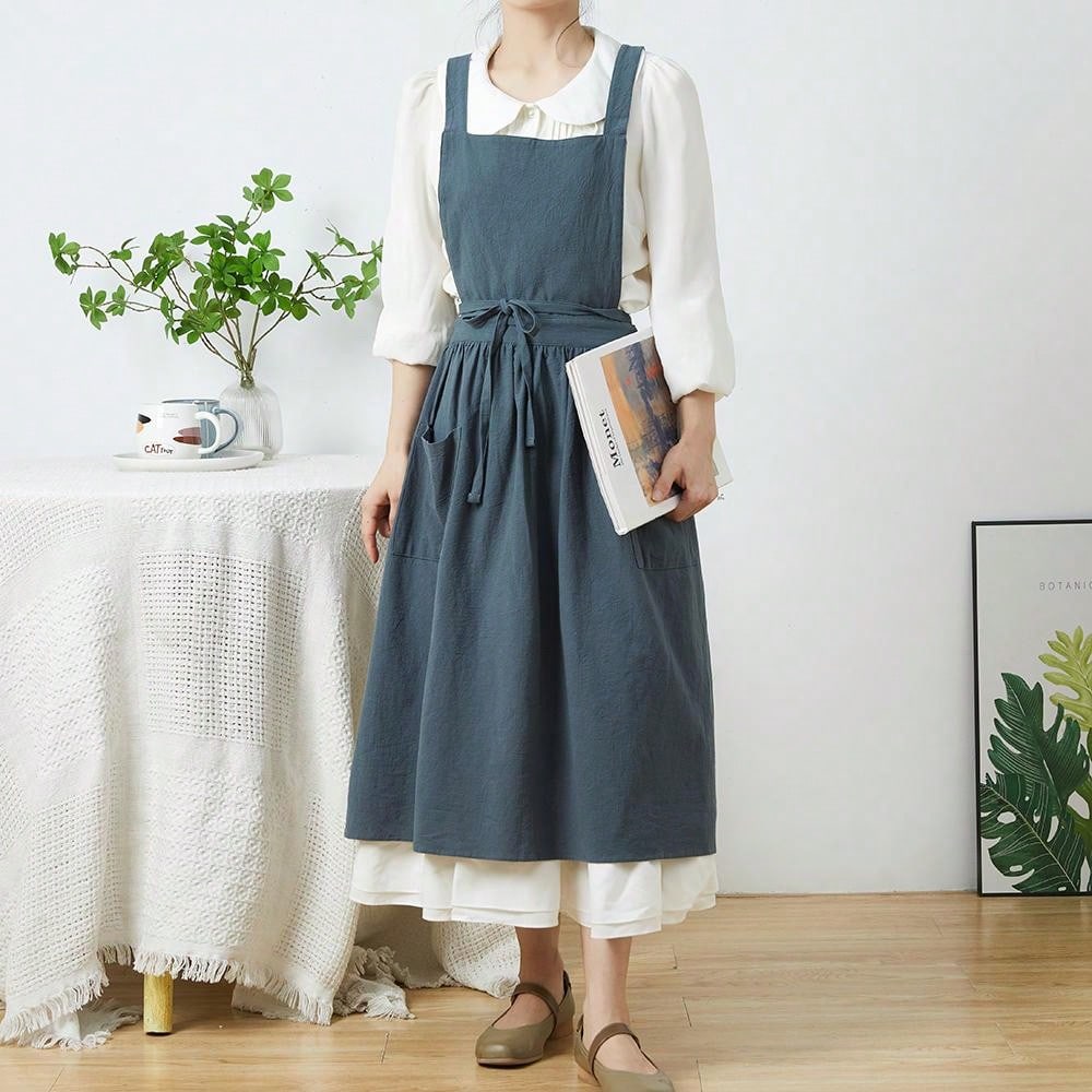 Gardening Tools For Women - สั้น Nordic ลมจีบกระโปรงผ้าฝ้ายผ้าลินินผ้ากันเปื้อนผู้หญิง Vintage ผ้ากันเปื้อนสวน Works