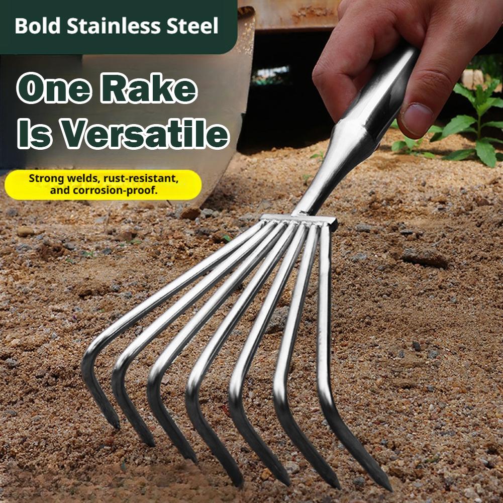 Grass Seed Spreader - คราดมือสำหรับสวน แบบรวมด้ามจับ คราดใบไม้ขนาดเล็ก เครื่องมือทำสวน สแตนเลส สำหรับกำจัดวัชพืช