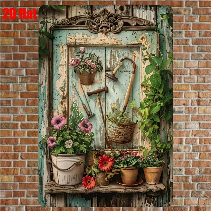 Gardening Tools Vintage - ป้ายโลหะลายดอกไม้สไตล์วินเทจ ขนาด 8x12 นิ้ว สำหรับตกแต่งผนัง ของตกแต่งสวน