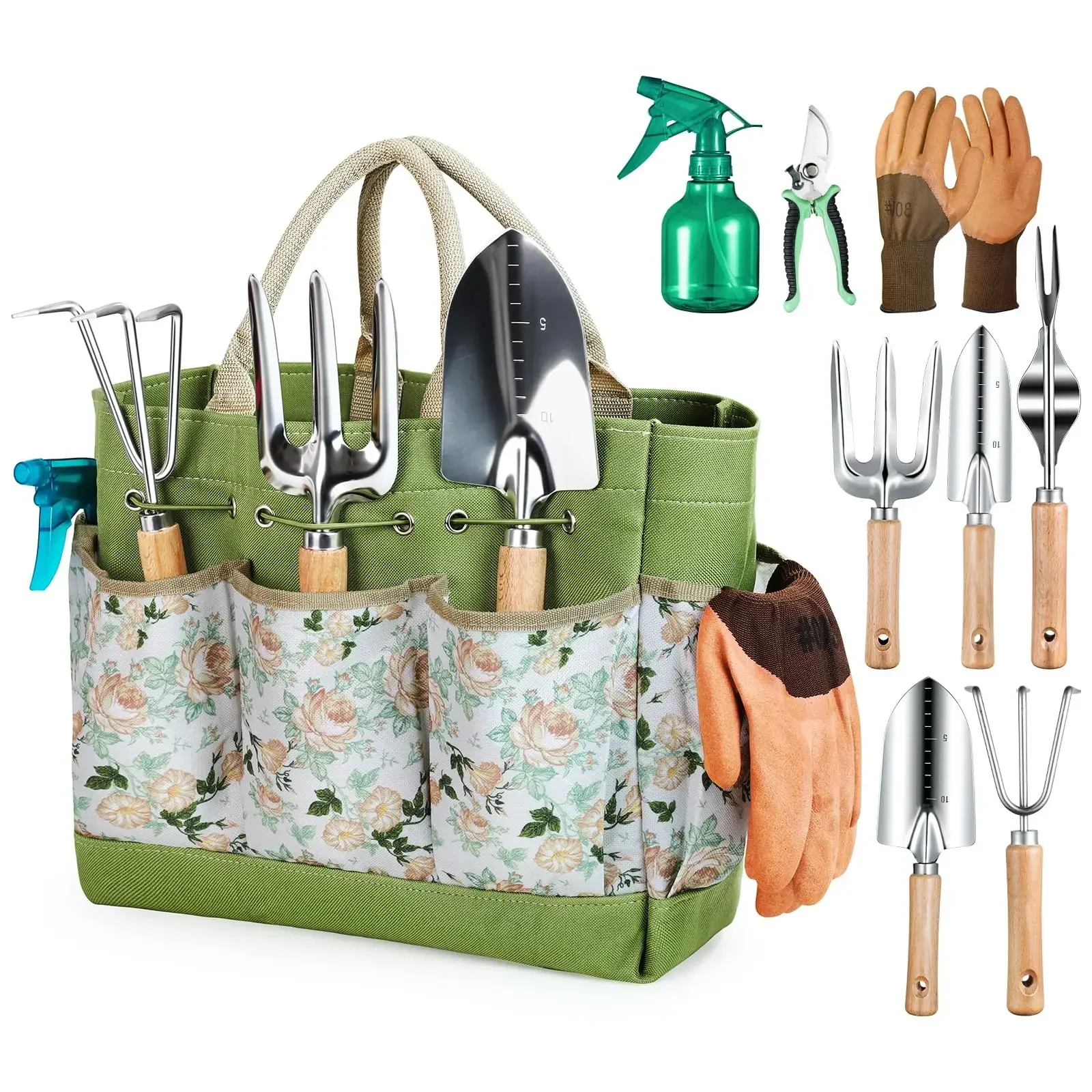 Gardening Tools For Women - เครื่องมือทําสวน 9 ชิ้น Heavy Duty เครื่องมือทําสวนทนทานกระเป๋าถือ,Rust-Proof