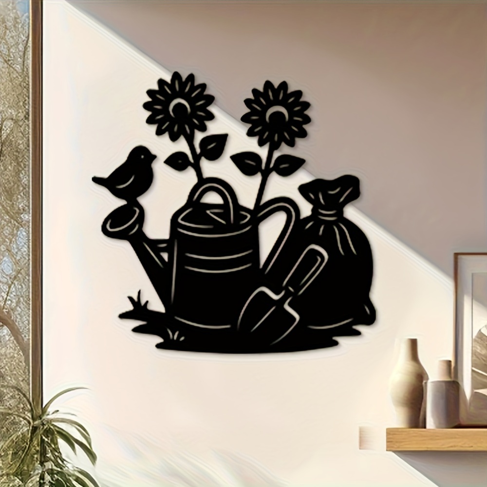 Gardening Tools Vintage - ป้ายโลหะเคลือบสีดำลายดอกไม้ 1 ชิ้น ของตกแต่งบ้านสไตล์วินเทจแนวชายฝั่ง สำหรับตกแต่งระเบียง ภายในบ้าน