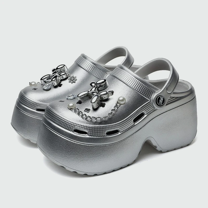 Gardening Tools For Women - ใหม่ผู้หญิงเงินแพลตฟอร์มClogsฤดูร้อน 2025 สบายบนWedgeรองเท้าแตะผู้หญิงแฟชั่นหนารองเท้าLady