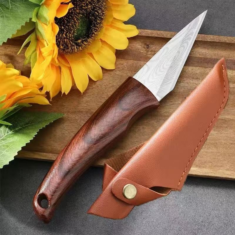 Harvest Knife Garden - มีดจับไม้พร้อมเปลือกหนัง เหมาะสําหรับการปลูกถ่ายสวน/แกะออก ฯลฯ เครื่องมือทํามือทําสวนด้ามไม้เนื้อแข็ง