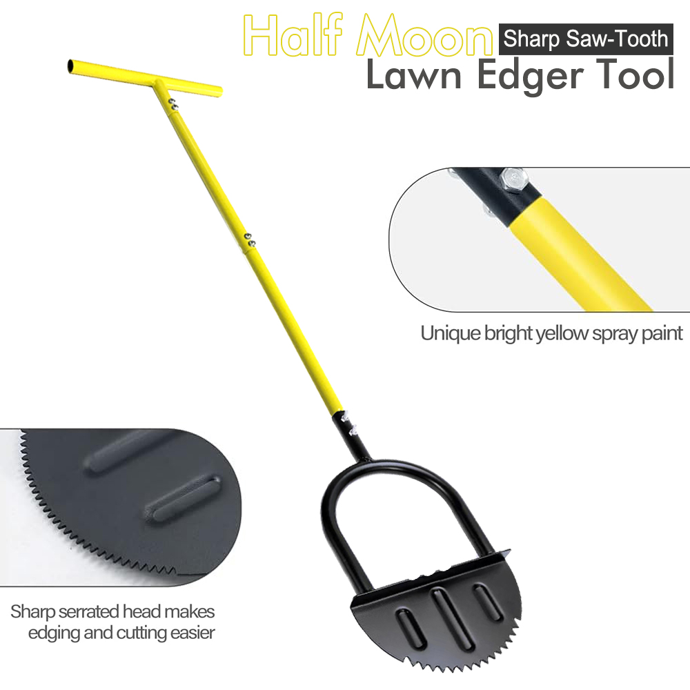 Gardening Tools Long Handle - เครื่องตัดขอบสนามหญ้าแบบครึ่งวงกลมพร้อมด้ามจับยาว – เครื่องมือตัดขอบสนามหญ้าแบบใช้มือทำจากเหล็กคาร์บอน สำหรับตัดแต่งสนามหญ้า ตัดขอบหญ้า พร้อมด้ามจับรูปตัว