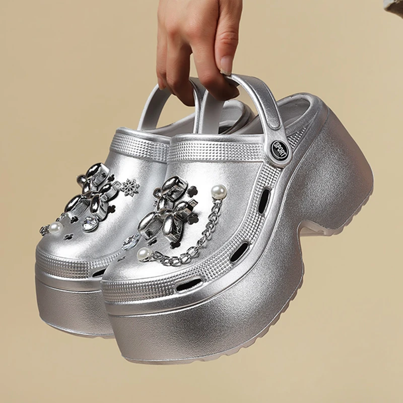 ใหม่ผู้หญิงเงินแพลตฟอร์มClogsฤ - Gardening Tools For Women บทวิจารณ์และราคา